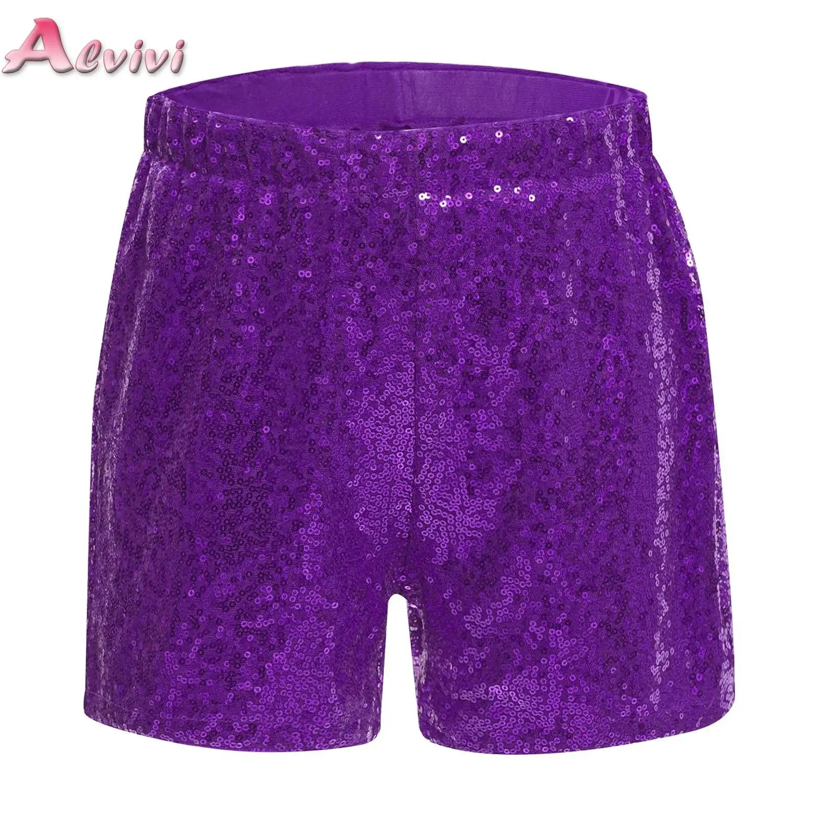 

Kids Girls Sequin Shorts Elastic Waistband Sparkly Glitter Straight Short Pants Jazz Dance Cheerleading Performance Streetwear