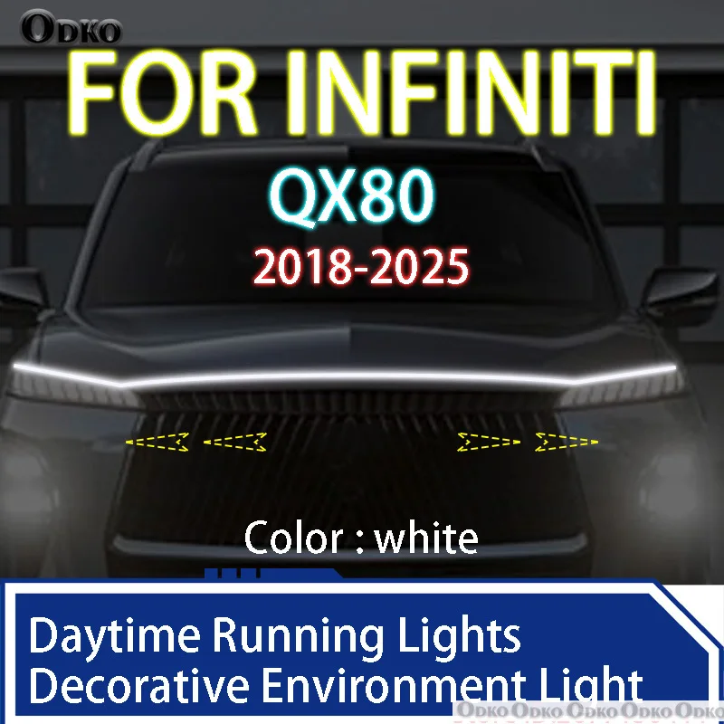 

ДЛЯ INFINITI QX80 2018-2025 Новое обновление светодиодных дневных ходовых огней сканирования капота автомобиля DRL направляющая декоративная лампа окружающего света 12 В