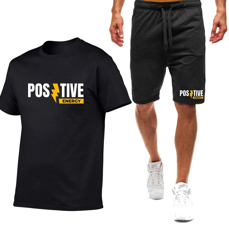 

Positive Graphic Logo Print 2026 New Style Fresh and not clingy Summer Sets Men's Round Neck Short Sleeve T-shirt Pants Suits