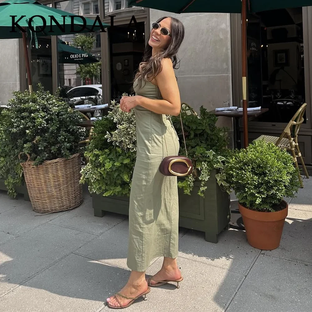 KONDALA 2025 فساتين كامي نسائية مثيرة لربيع وصيف موضة أنيقة بدون ظهر ورقبة على شكل V على طراز الشاطئ فساتين كامي أنيقة متينة للسيدات #3