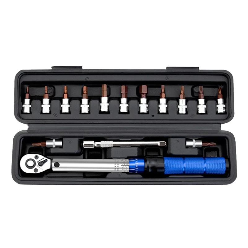 16-Piece Torque Wrench Set Hexagon Bi-Directional Adjustable 1/4 Inch Ratchet Wrench Maintenance Tool