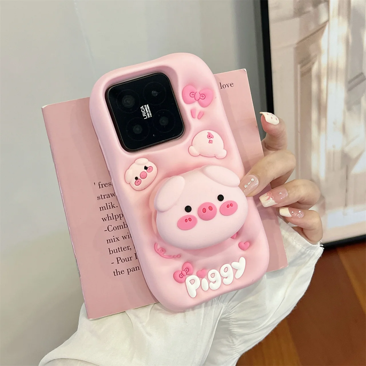 

Мягкий силиконовый чехол для телефона с 3D милым мультяшным розовым поросенком для Xiaomi 13 14 15, складной кронштейн со свиньей, противоударный чехол