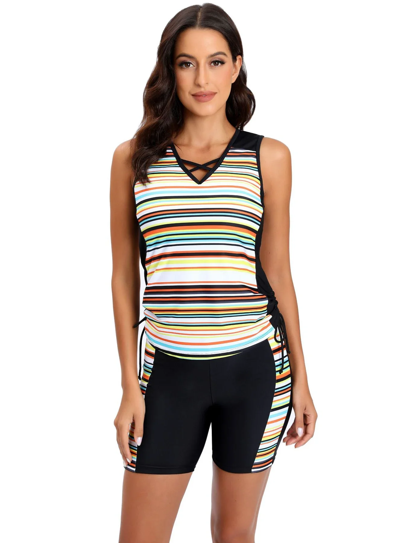 

2023 New Striped Printed Tankini Swimsuits High Waist Swimsuit Women Plus Size Swimwear Female Two Pieces Bathing Suit Beachwear