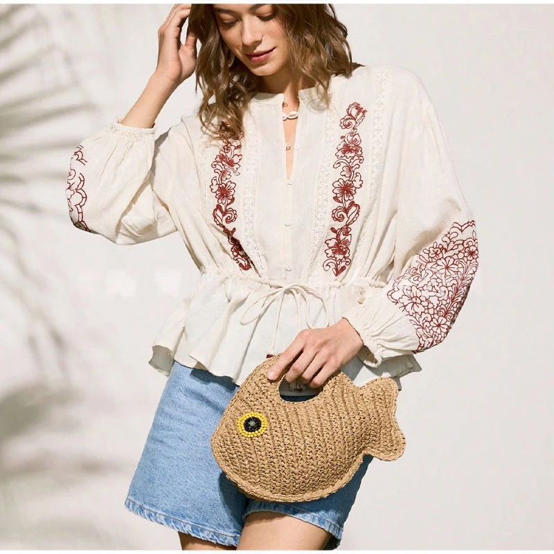 Goldfischförmige Clutch aus Papierseil, handgefertigte Damen-Handtasche mit Henkel, leichte, lässige Sommer-Strand-Party-Abendtasche – Detail 8