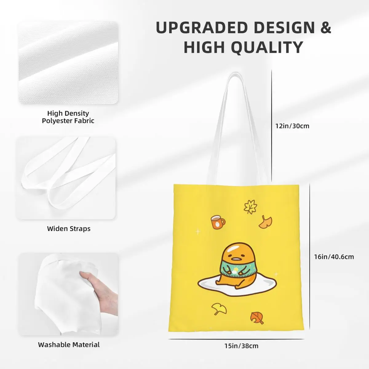 Unisex Gudetama The Lazy Egg Tote Bags Canvas Grocery Bag for Girl Handbags