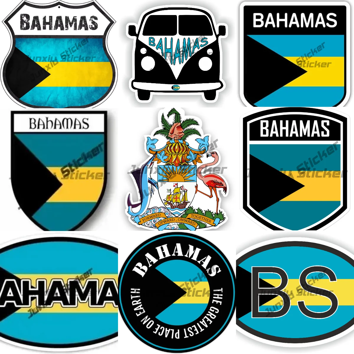 

Bahamas Coat of Arms Emblem Stickers High-Quality Vinyl Bahamas Country Code Oval BS Decal with Flag Soccer Funny Decal Decor