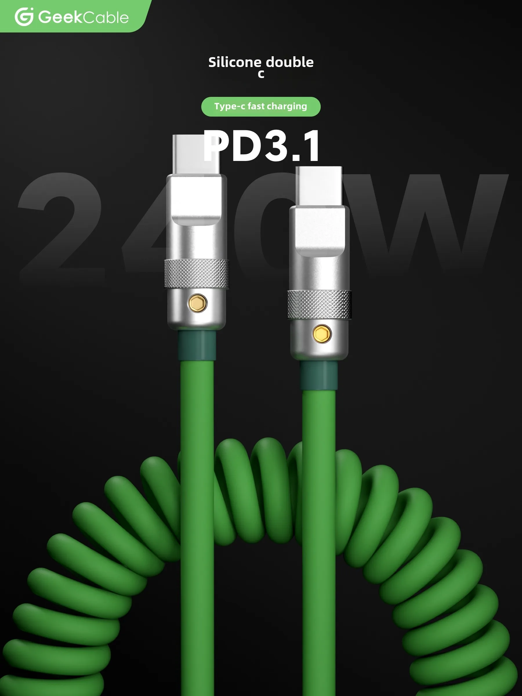 GeekBable Notebook PD3.1 Charging Android Charging Cable Type-C to C Rubber Elastic Spiral 240W