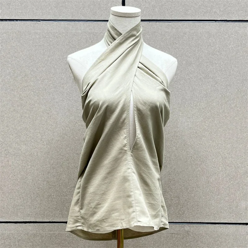 

Women's vest New cross neck slim fit sleeveless top for summer 2026 Sexy backless women's corset Linen blend casual tanks top