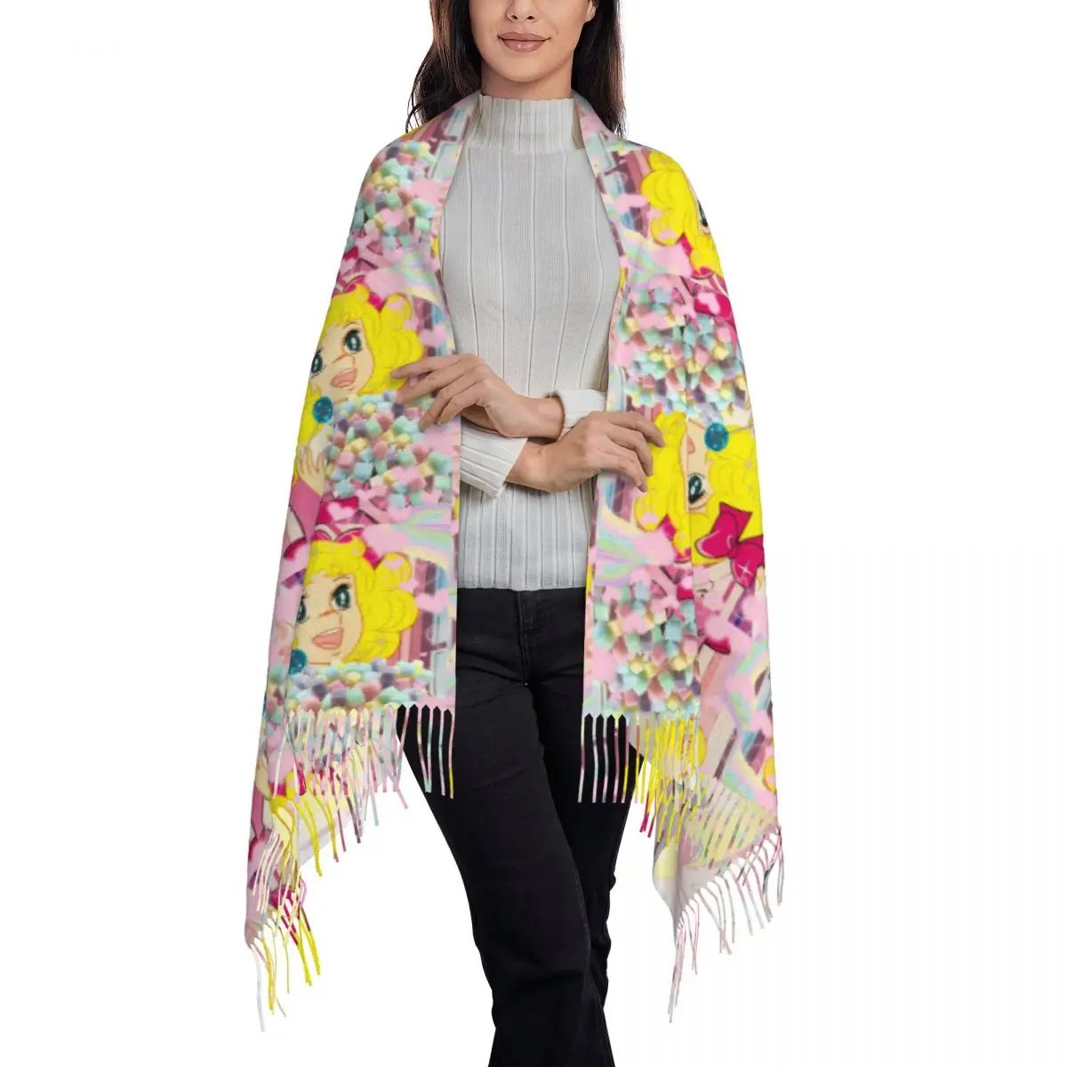 Candy Candy Anime Manga Scarf Tassel Scarves for Women Soft Warm Shawls and Wraps Long Fall Winter Shawl Wrap