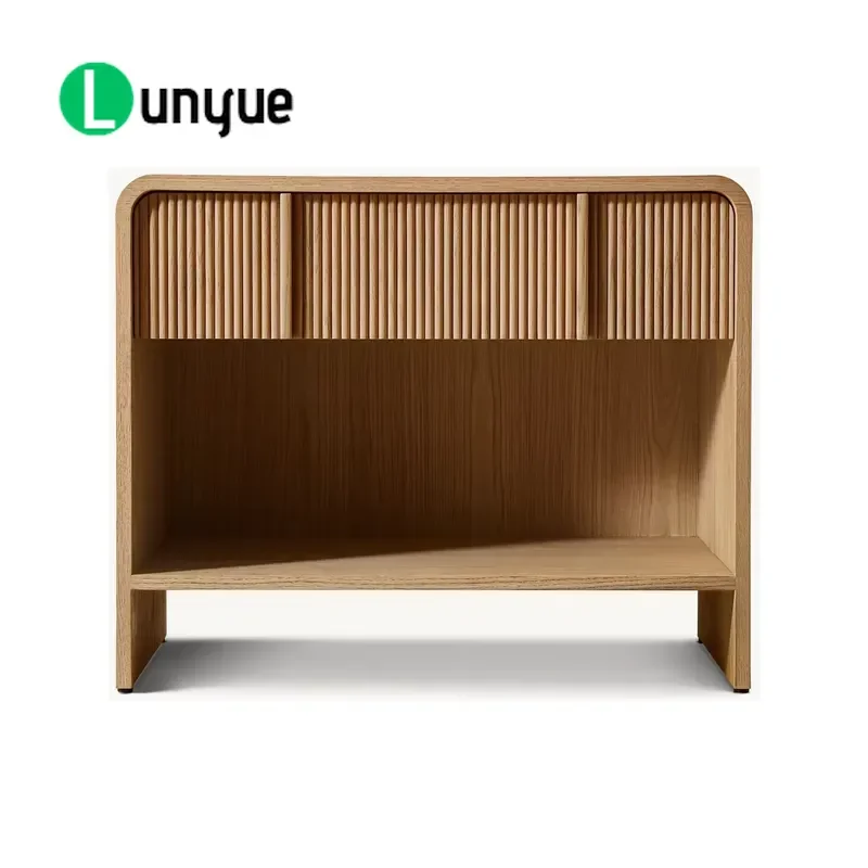 Luxury Grooved Oak Wood Bedside Table Modern Handmade Side Table for Living Room Bedroom Furniture Decorative Nightstand
