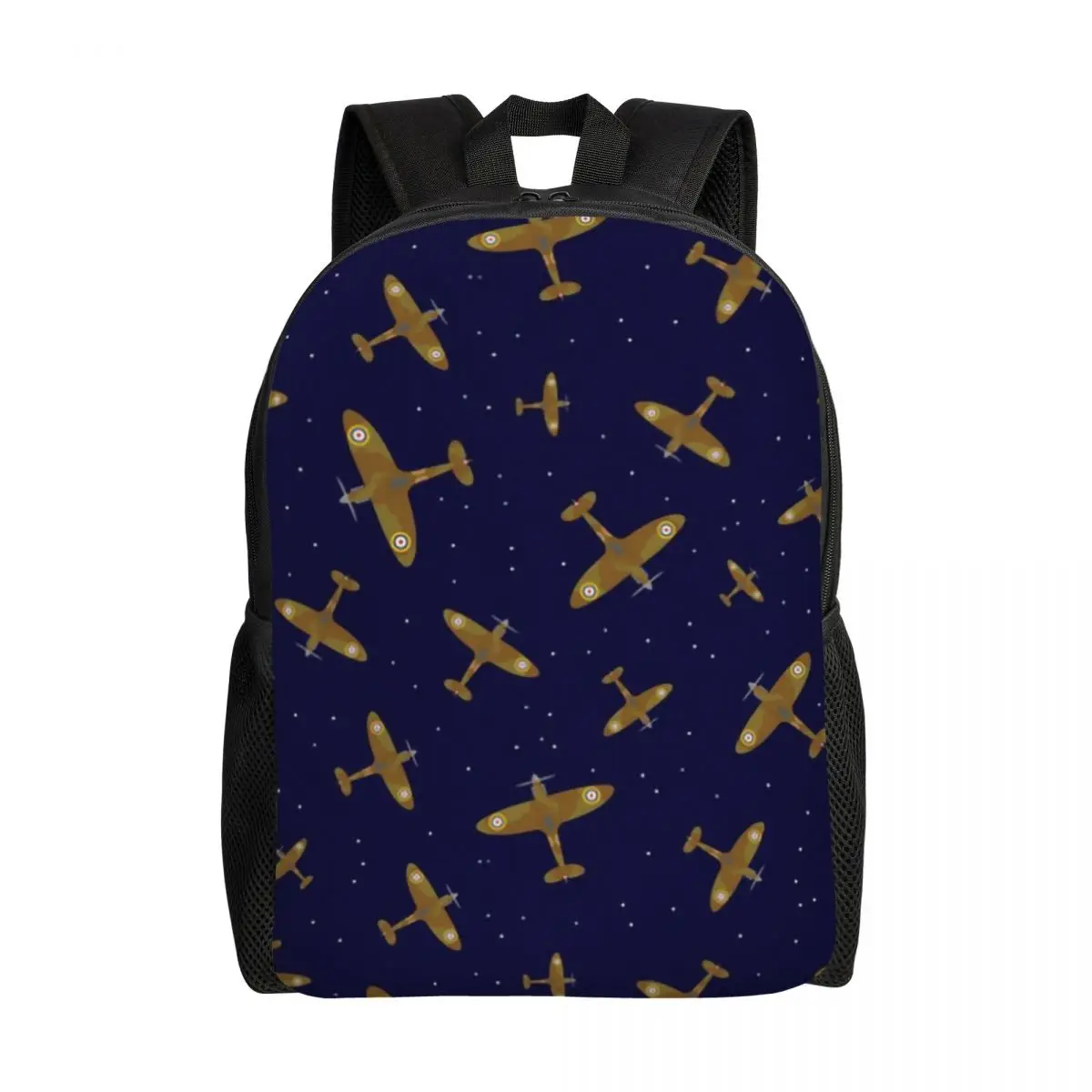 

Spitfire War Planes In Flight On Navy Blue Backpack Waterproof College School Supermarine Fighter Pilot Bag Printing Bookbag