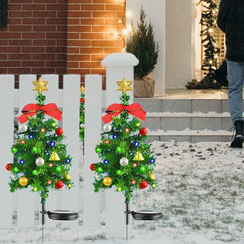 Y51A-2PCS Solar Christmas Tree Lights Outdoor Waterproof Solar Lights Xmas Tree Stake Lights Christmas Decorations