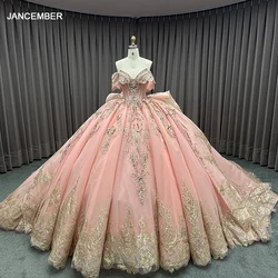 Beautiful Exquisite Quinceanera Dresses Off Shoulder Stickers Customized Short sleeved Lace-up Corset vestidos de 15 quinceañera