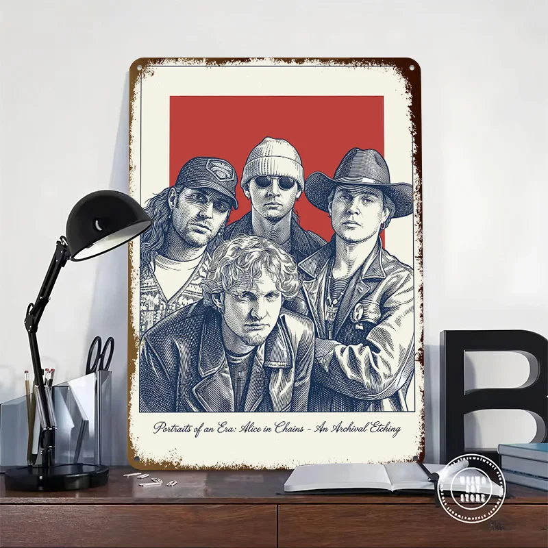 Alice in Chains Archival Etching Personalized 3D Textured Metal Poster Wall Art Tinplate Sign for Decoration Garage Wand Deko