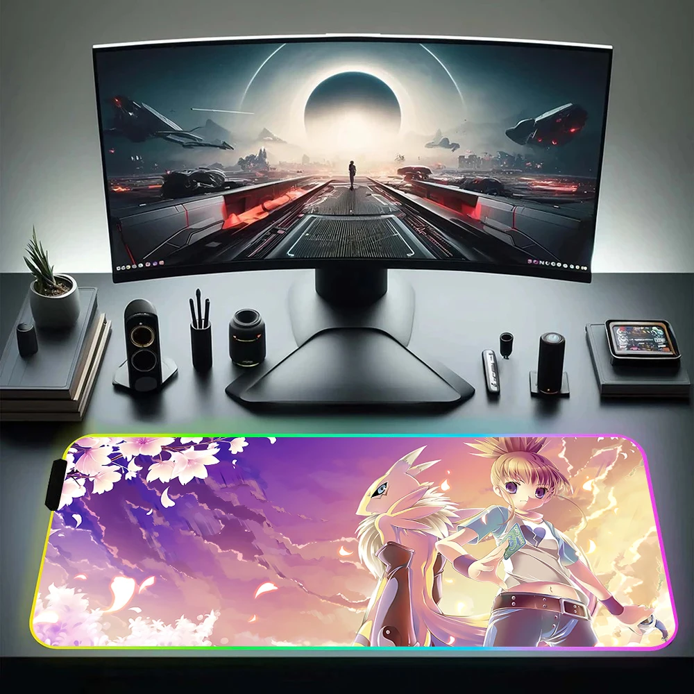 Digimon RGB Pc Gamer Keyboard Mouse Pad Mousepad LED Glowing Mouse Mats Rubber Gaming Computer Mausepad