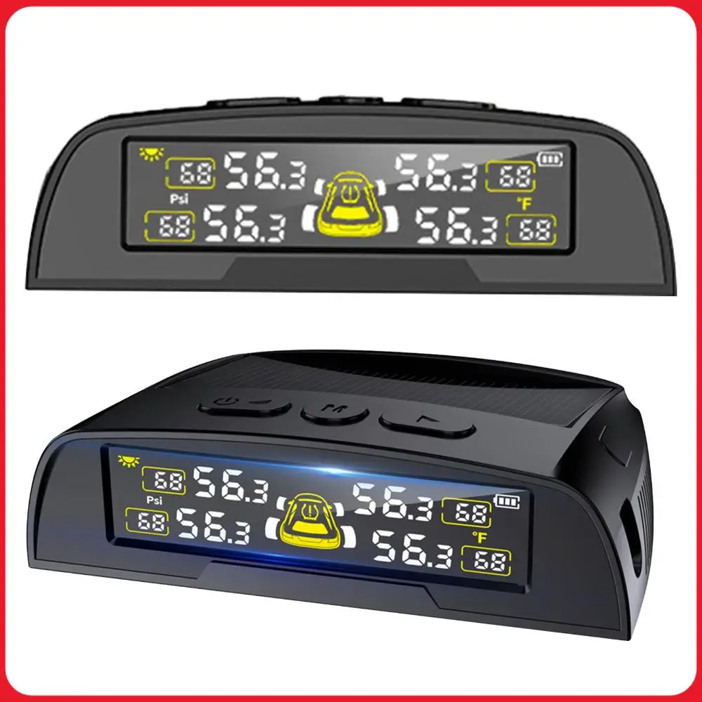 Tire Pressures Monitoring System with 4 Sensors TPMS System with Solar Charge and USB IPX7 Waterproof for RV Trailer Truck SUV