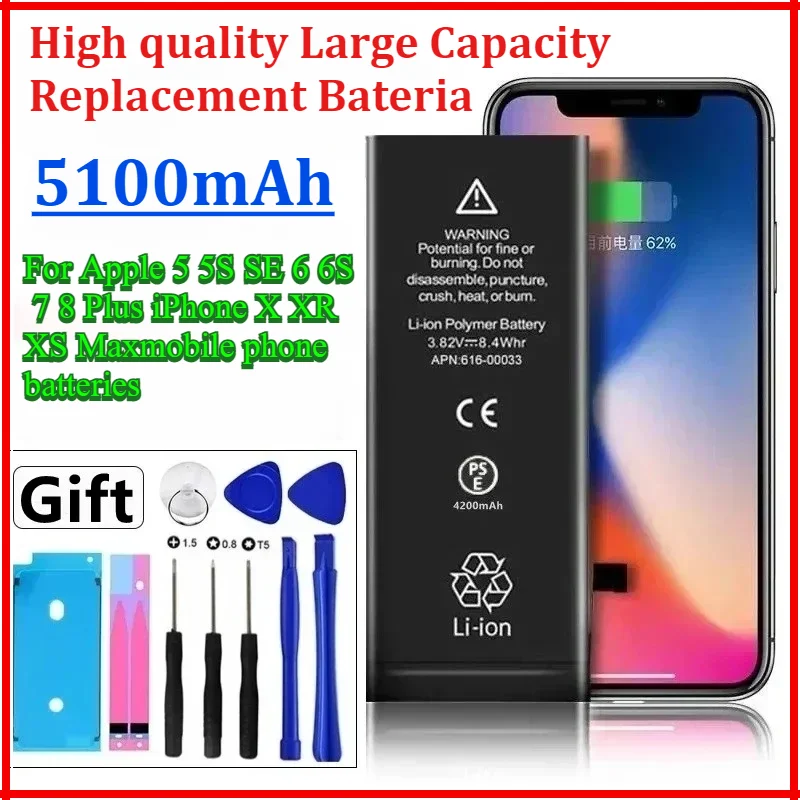 

Zero-cycle Mobile Phone Battery For 5 5S SE 6 6S 7 8 Plus iPhone X XR XS Max Large capacity Replacement Bateria