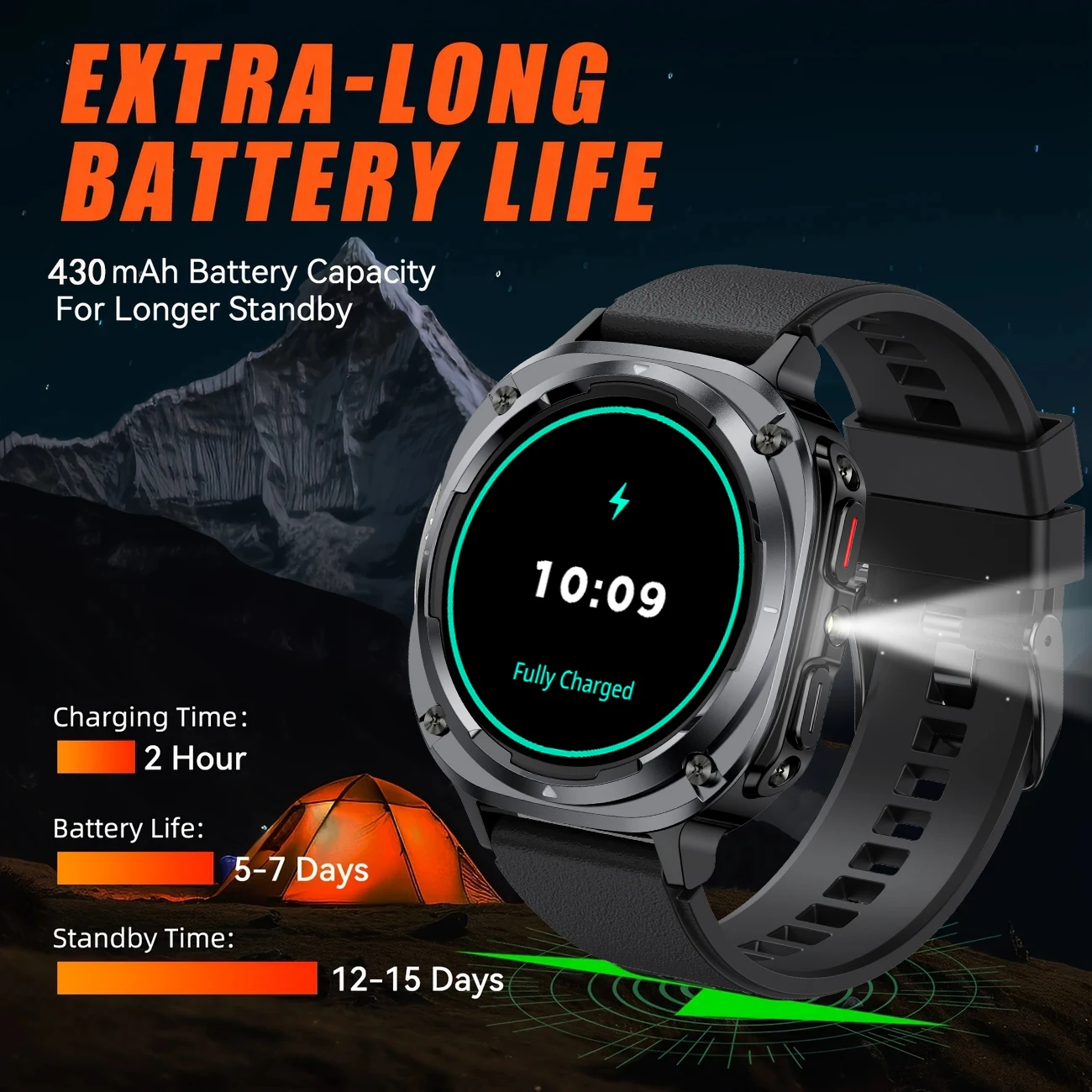 DAORKOW2025 신형 남성용 스마트워치, IPX8 방수, LED 조명, 블루투스 통화, 심박수, 수면 모니터링, 스포츠 스마트워치