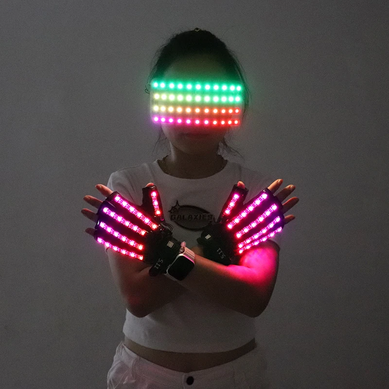 LED Gloves Glowing Glasses Light Up Glasses Rave Costume Decor DJ Dance Performances Luminous Props Halloween Decorati