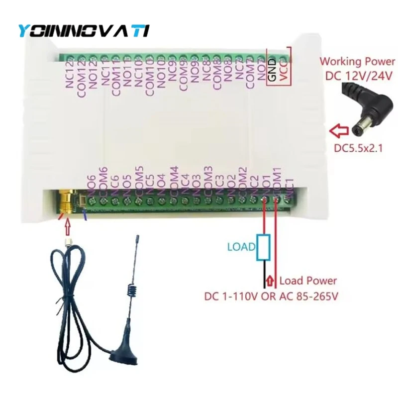 RC44B12 DC 12V 12CH 433M Industrial grade Rolling Code Wireless Controller Relay Module Kit for Smart Home