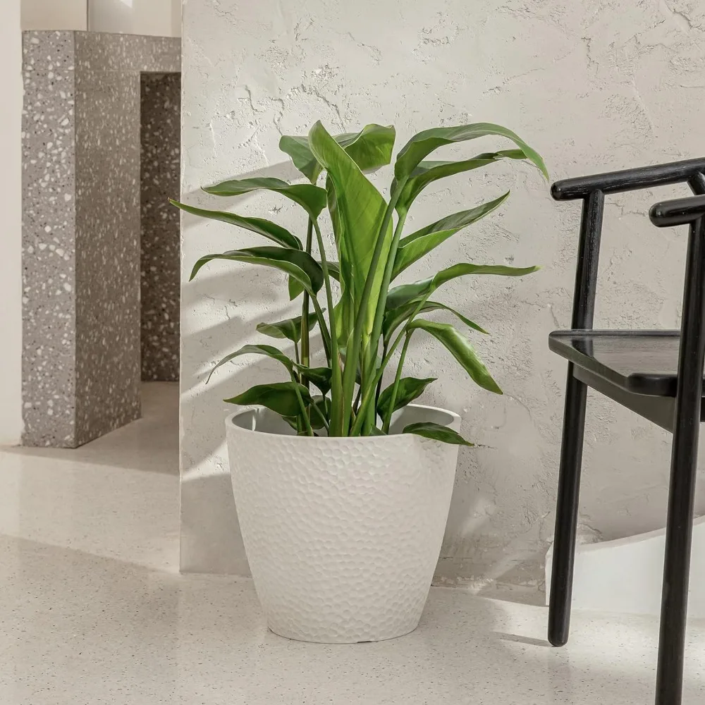 

Outdoor Indoor Tree Planters - 14 Inch Large Planter Flower Pots,Modern Decorative White Plant Pot for House Plants,Honeycomb