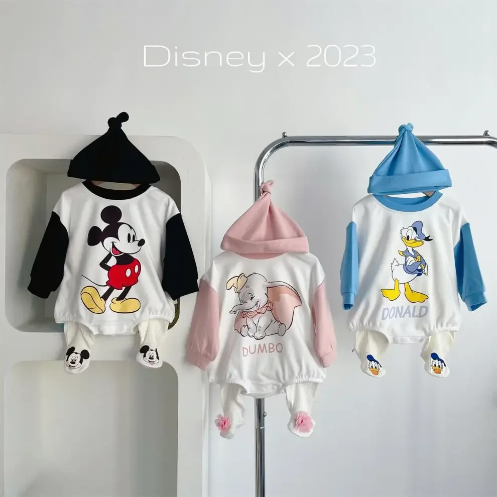 Newborn Autumn Boys Clothes Baby Romper+Legging+Hat 3PCS Set Girls Mickey Mouse Donald Dumbo Infant Jumpsuit One Piece Bodysuit