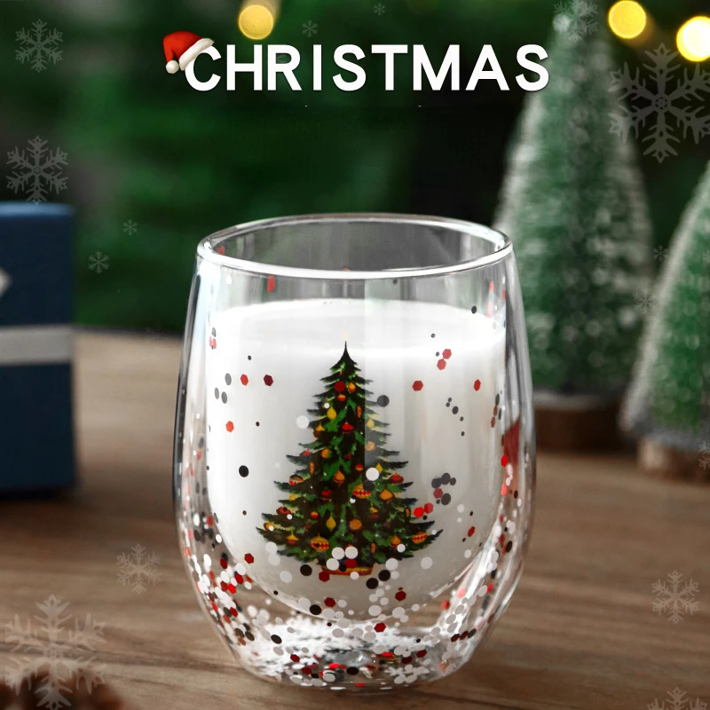 Flowing Sequins Christmas Tree Cup Heat-resistant and Not Hot Double Cup Holiday Gift Drinking Glasses Coffee Mugs Glass Cups