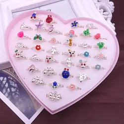 Wholesale 10pcs/lot Mix Styles Cute Children Rings Butterfly Plant Animal Alloy Ring Finger Jewelry Rings Kid Girls Toys No Box