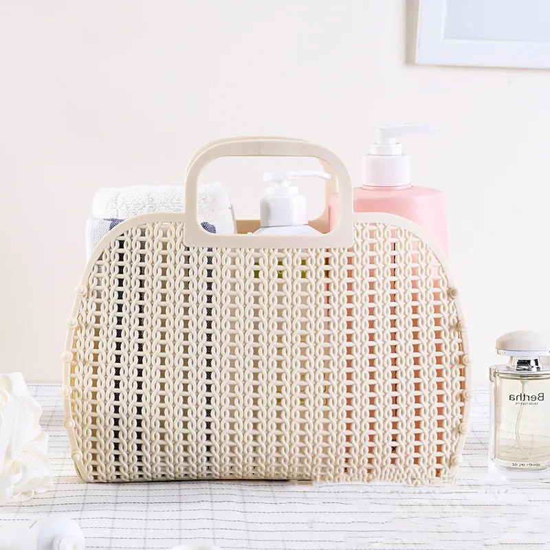 Plastic Portable Bath Basket Hollow Jelly Beach Holiday Portable Handbags Reusable And Easy To Clean Bath Basket Laundry Basket