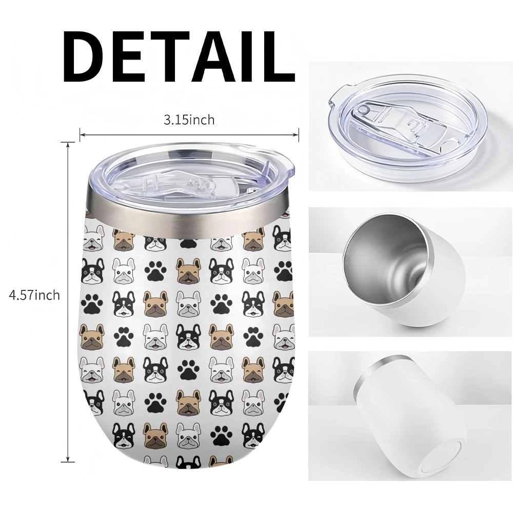 Black French Bulldog Pattern Vacuum Flasks 12oz Insulated Wine Tumbler Vacuum Coffee Mug Egg Shape Thermos Cup - view 3