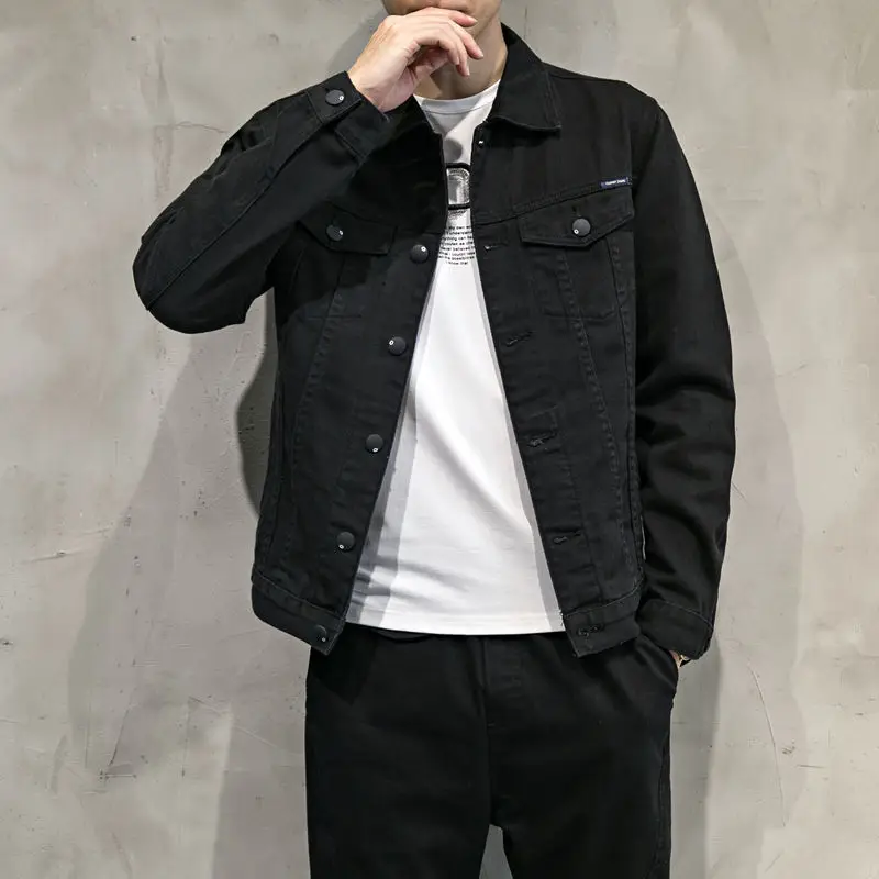 

Slim Fit Denim Jackets Man Japanese Retro Fashion Cowgirl New in Korean Popular Clothes Size L Loose S Black Cowboy Coat for Men