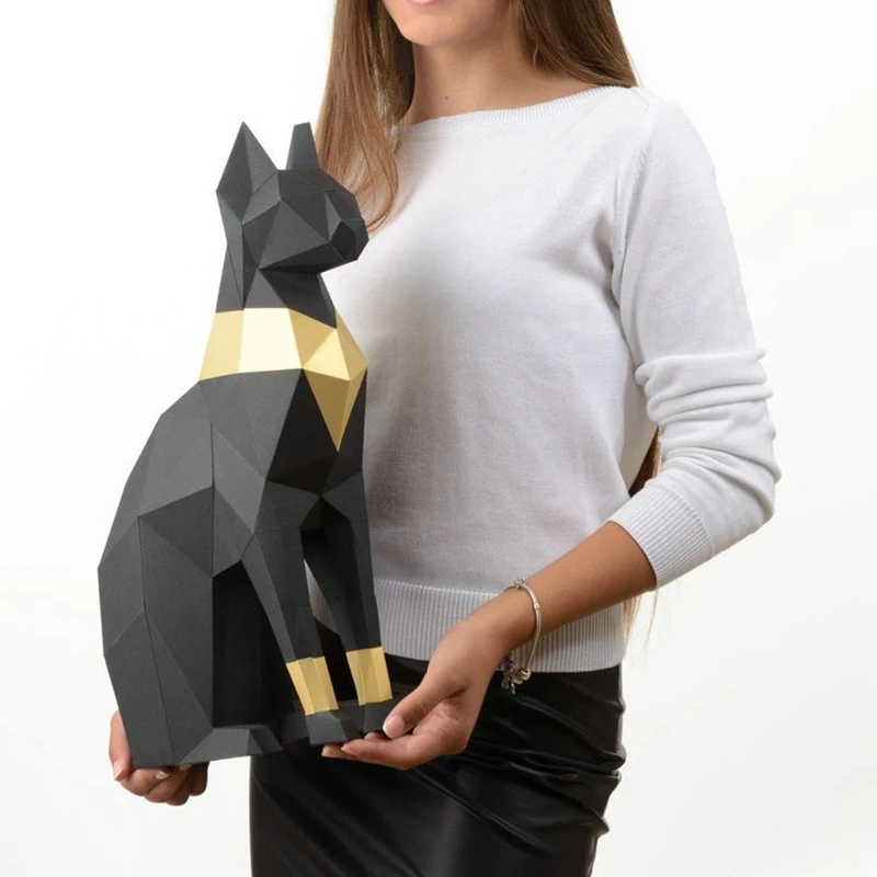 45cm Cat Egypt Bastet Paper Model Animal Papercraft 3D DIY Puzzles Educational Toys Creative Home Deco Decorations Sculpture