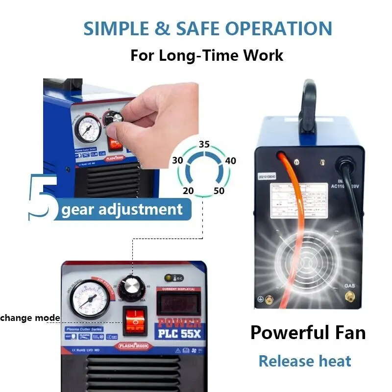 CUT55 Plasma Cutter Compact Metal Cutting 55Amp 220V or 110/220V+/-15% Power Plasma Cutting Machine 14mm Metal
