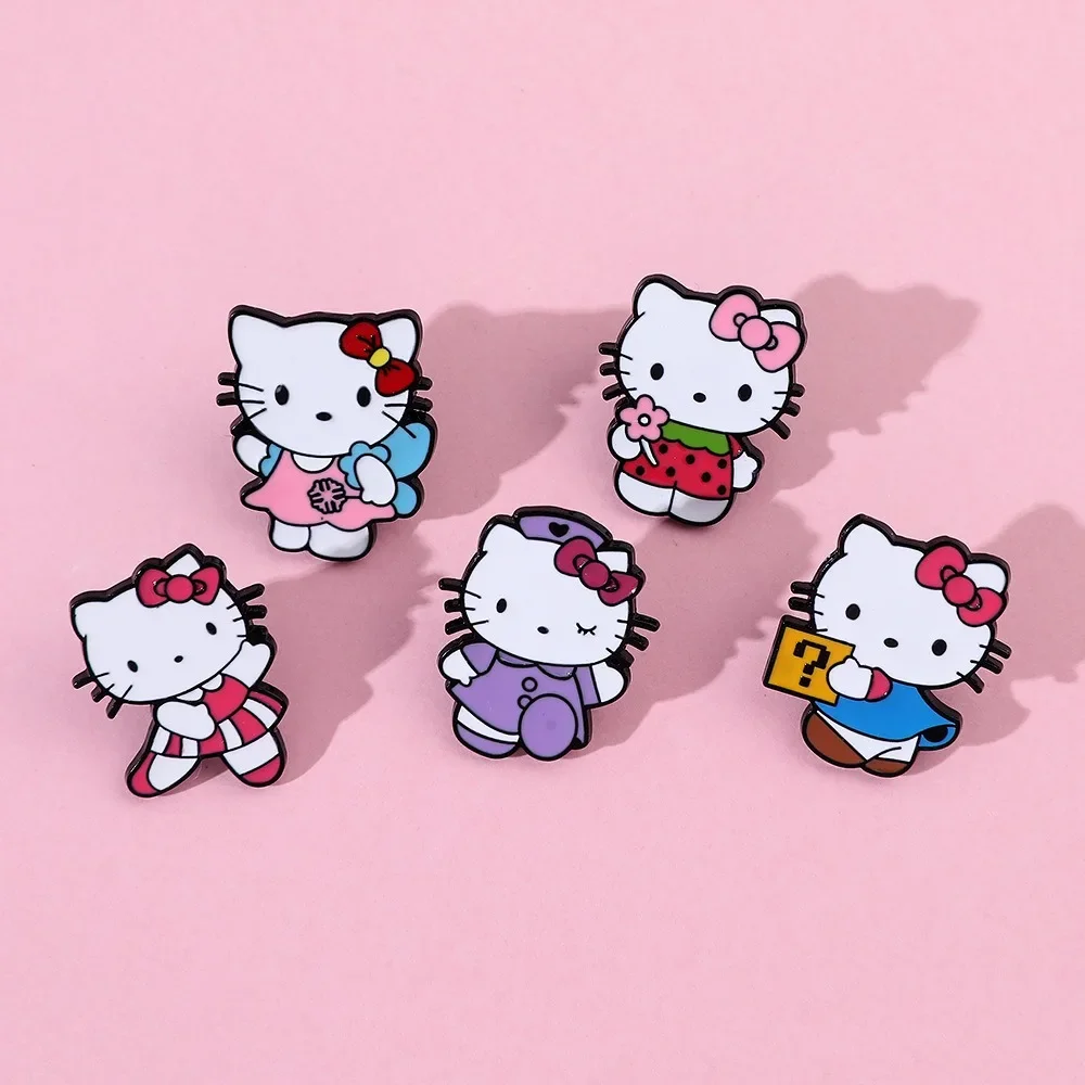 Брошь Sanrio, ювелирные изделия, аниме фигурки Hello Kitty Kuromi, милый металлический значок, кошка, сплав, искусственная бриллиант