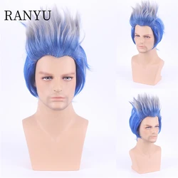 RANYU Synthetic Male Role Play Wig with Bangs Short Straight Blue Halloween Anime Role Play Wig