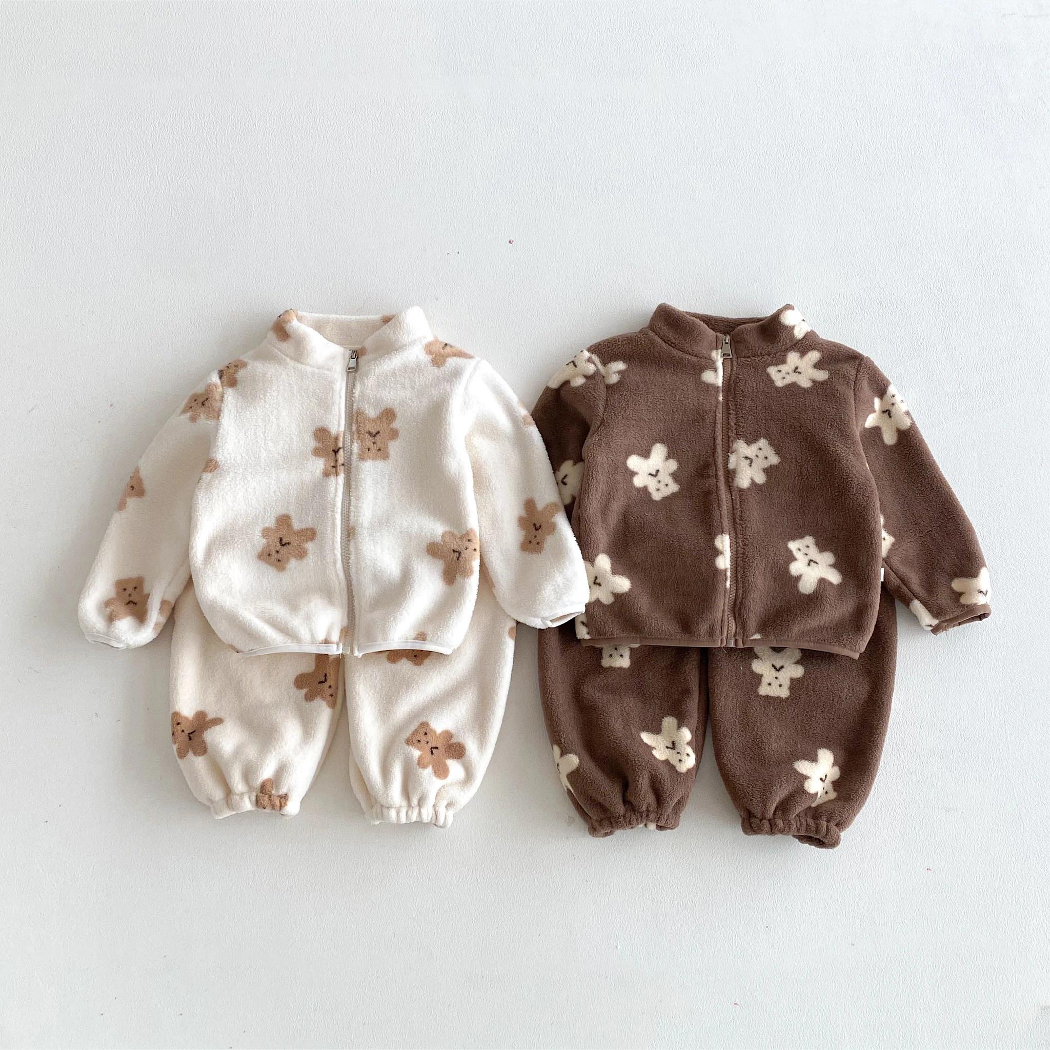 

Cartoon Coats Plush Pants Two Piece For Baby Boys Girls Cute Long-sleeved Sets Toddler Velvet Soft Outfits Autumn Winter Costume