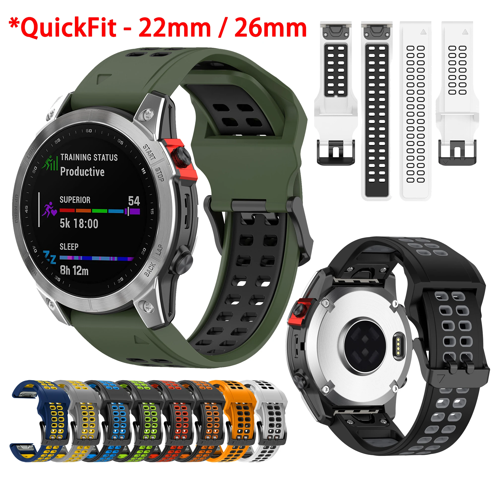 

QuickFit 22mm 26mm Sport Breathable Silicone Strap For Garmin Fenix 7X 7 Pro 6X 6 5 5X Plus/Epix Pro/Quatix 8 Bracelet Watchband