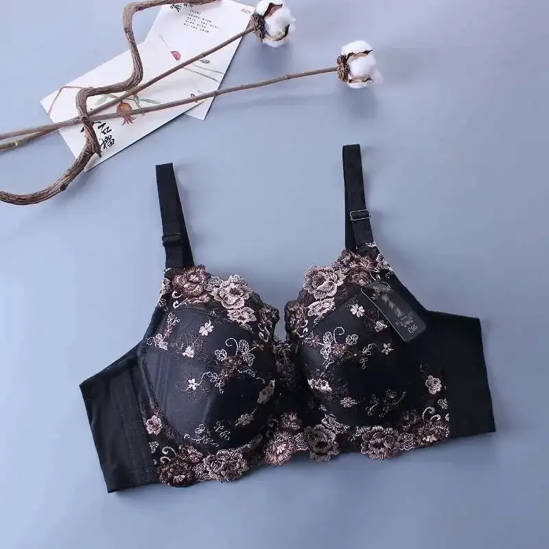 

Женский бюстгальтер с вышивкой, размеры B-C-D-E-F-G-H, для большой груди (46-48), сексуальное нижнее белье с эффектом пуш-ап и лифтинга груди