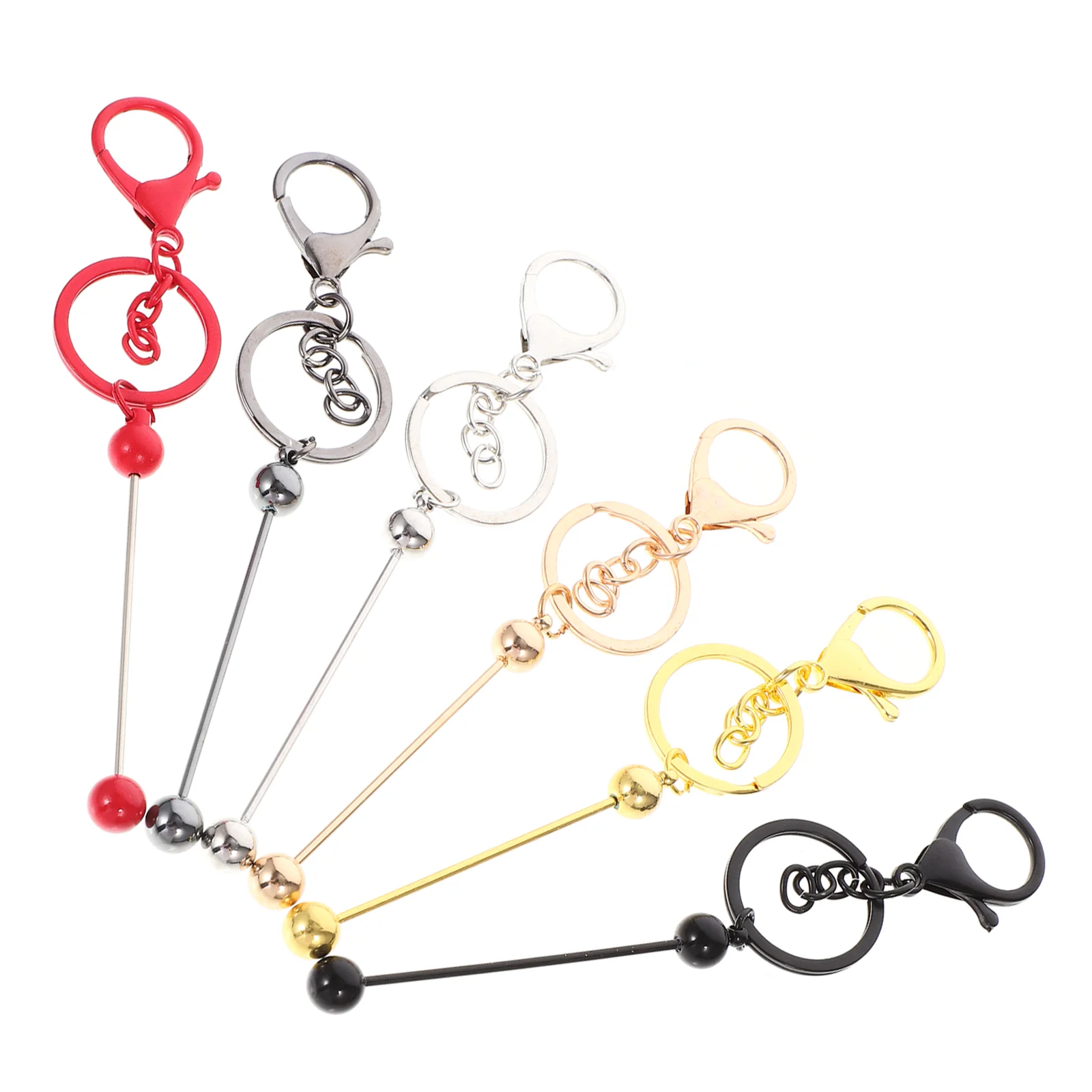 6 Pcs Luxury Keychain Beaded Keychian Portable DIY Keyring Decorative Bar Delicate Keychains Various Beadable Metal Crafting