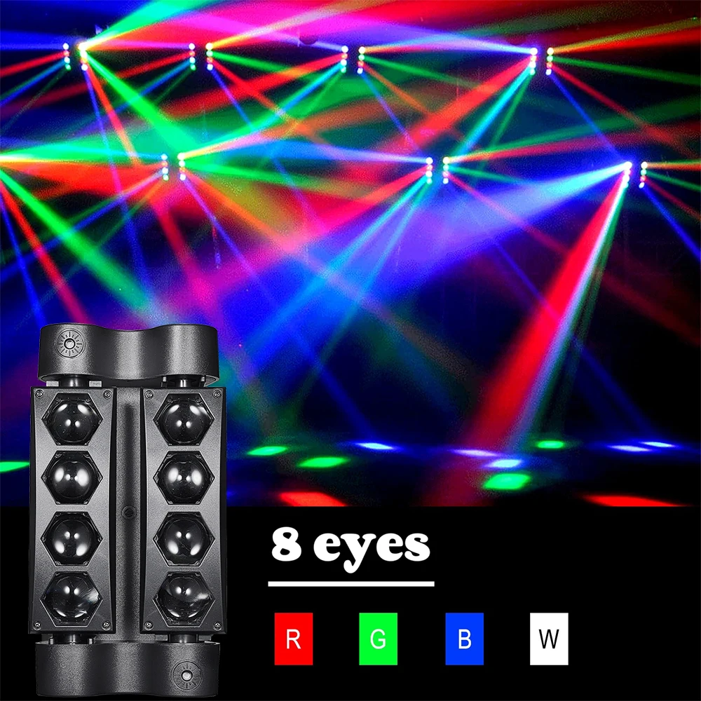 MUXXDJ Mini lumière LED 8x3W RGBW araignée lumière principale mobile 4 en 1 DMX512 effet lumière pour KTV DJ Bar scène Disco éclairage