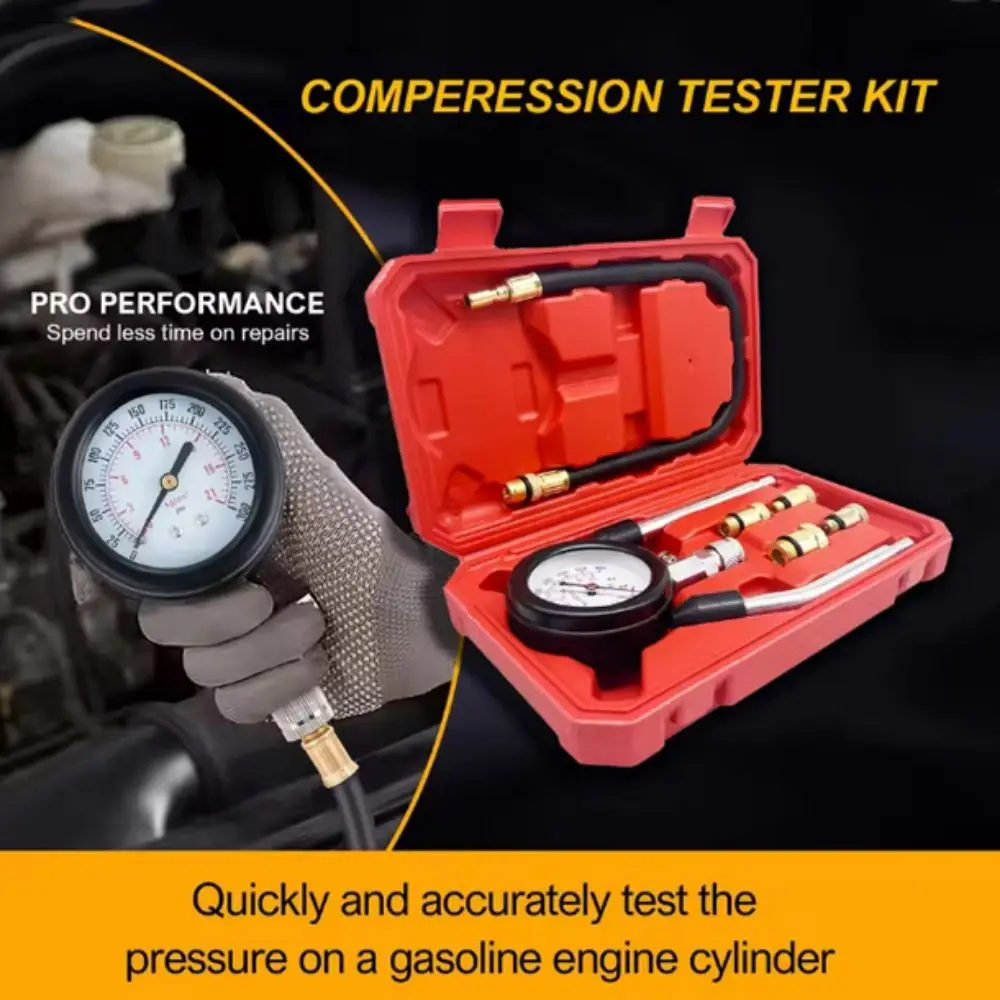 

Professional Engine Compression Test Kit M10/12/14/18 Adapter 0-300 PSI Pressure Gauge Tester Cylinder Pressure Gauge Auto Tools