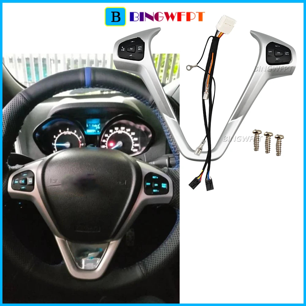 

With Frame + Wire Car Cruise Control Buttons Blue / Red Backlight Steering Wheel Volume Button For Ford Fiesta MK7 Ecosport 2013