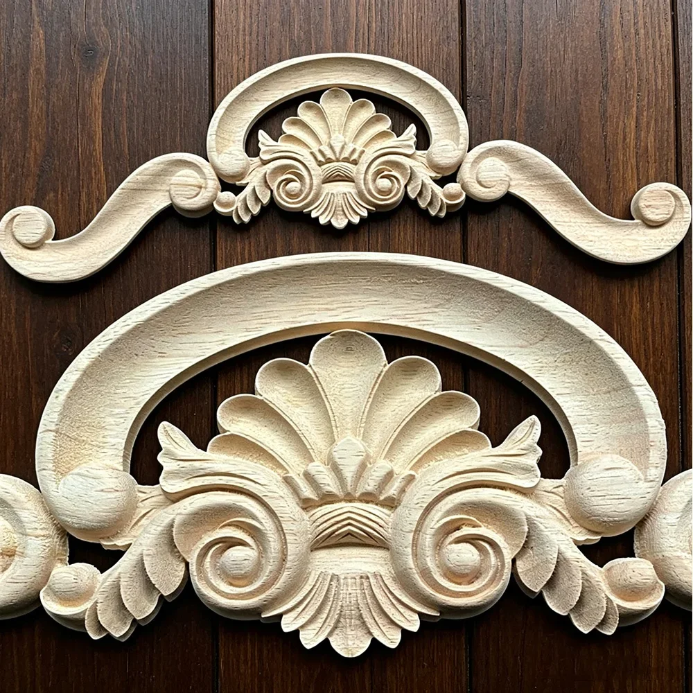 52cm Woodcarving Decal Corner Applique Frame Door Wall Furniture Appliques Decorative Flower Figurines Rubber Wood Miniature