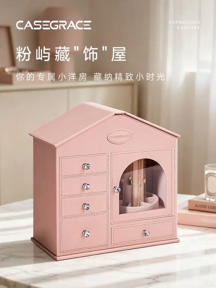 

Pink cottage storage box exquisite cute carousel multi-layer storage jewelry box