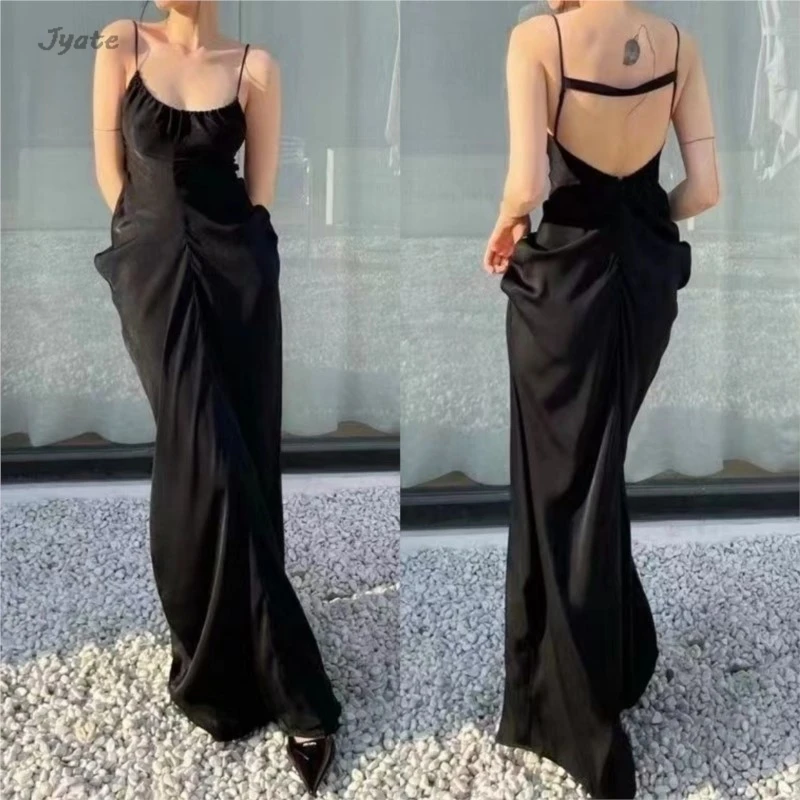 

2024 Luxury Backless Sexy Long Dress Sleeveless Fashion Summer Slip Dress Robes Beach Vacation Elagant Chic Satin Vestidos Party