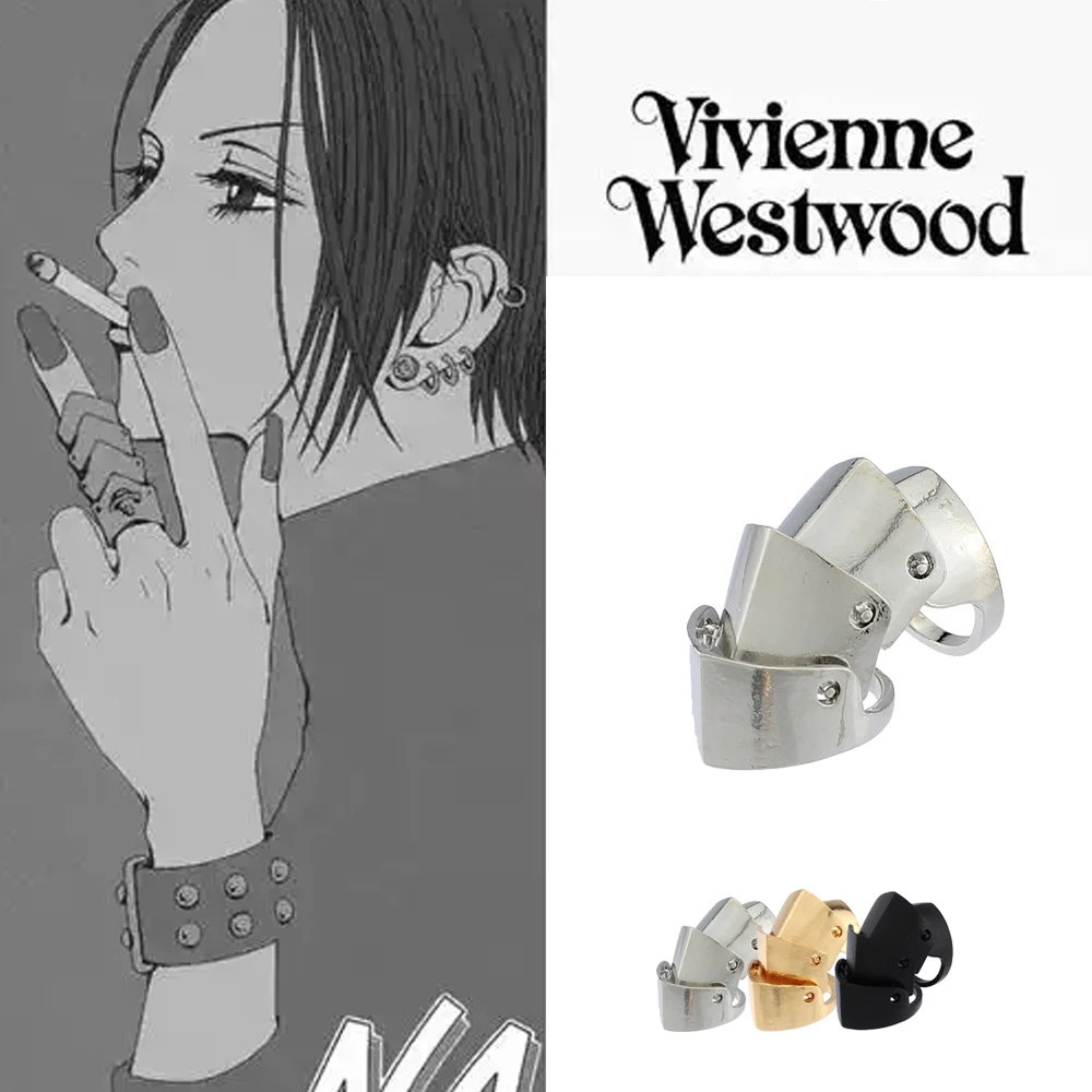 Anime Oosaki Nana Same Rings Earring Set Punk Gothic Rock Scroll Joint Armor Knuckle Finger Rings Metal Cosplay Jewelry Gifts