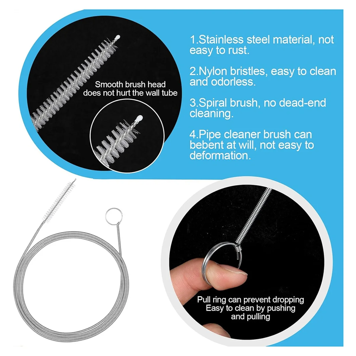 A002 61 Inch Feeding Tube Cleaning Brush Long Drain Brush Flexible Pipe Cleaning Brush Wire Brush,Straw Cleaning Brush