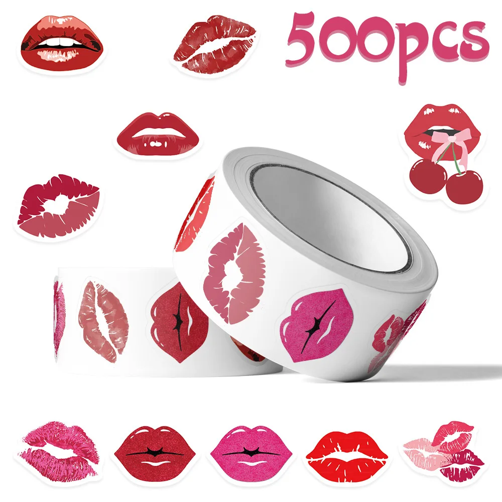 

500PCS Flaming Red Lips Roll Stickers DIY Guitar Refrigerator Phone Laptop Water Cup Skateboard Planner Supplies Stickers