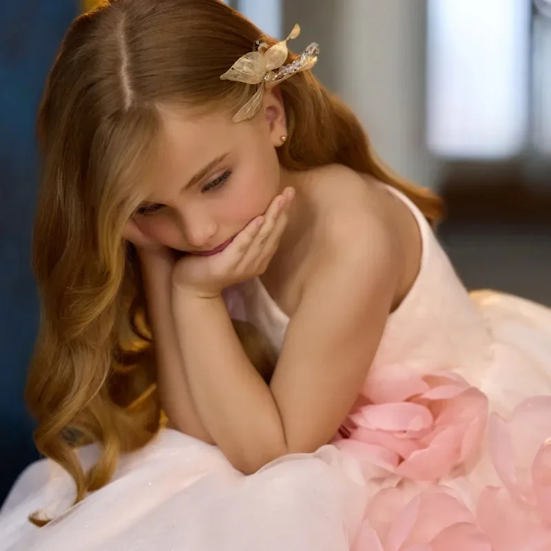 فستان فتاة الزهور JDY مخصص فستان تول وردي مع زهور طازجة بكتف واحد لحفلات الزفاف وأعياد الميلاد وحفلات الأميرة #4