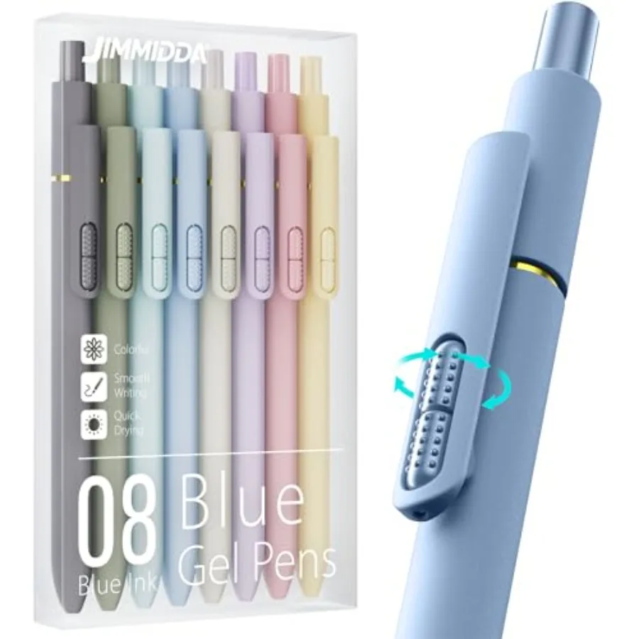 

8Pcs Blue Gel Pens - 0.7mm Medium Point Blue Ink Pens Smooth Writing - Quick Drying Retractable Pen for Men Women Morandi - 8Pc